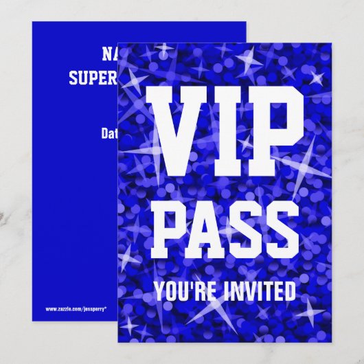 Glitz Dark Blue VIP PASS-uitnodiging Kaart (Voorkant / Achterkant)