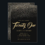 Glitz en Glam 21st Birthday-uitnodigingen Kaart<br><div class="desc">Glamoureus zwart en faux goudglitter 21st Birthday Invitations. Zwart zijn deze klassieke uitnodigingen voorzien van een dunne,  gouden glitteraccenten. Dit is een mousserende uitnodiging is een geweldige keuze voor de glitzy 21ste verjaardag! Extra partijbenodigdheden en decoraties zijn beschikbaar bij Metro-Event.com en Metro-Events op Zazzle.</div>
