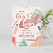 Glitz en Glam Roos Gold Birthday Invitation Kaart (Staand voorkant)