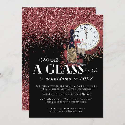 Glitz en Glamor New Years Eve Party Invitation Kaart (Voorkant / Achterkant)