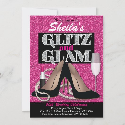 Glitz en Glamoureus Birthday Invitation Kaart (Voorkant)
