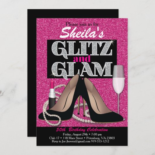 Glitz en Glamoureus Birthday Invitation Kaart (Voorkant / Achterkant)