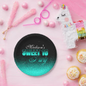 Glitz en Glamoureus Black en Aqua Sweet 16 Papieren Bordje (Feest)