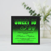 Glitz en Glamoureus Black en Neon Green Sweet 16 Kaart (Staand voorkant)