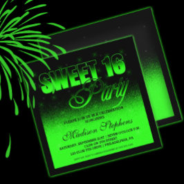Glitz en Glamoureus Black en Neon Green Sweet 16 Kaart