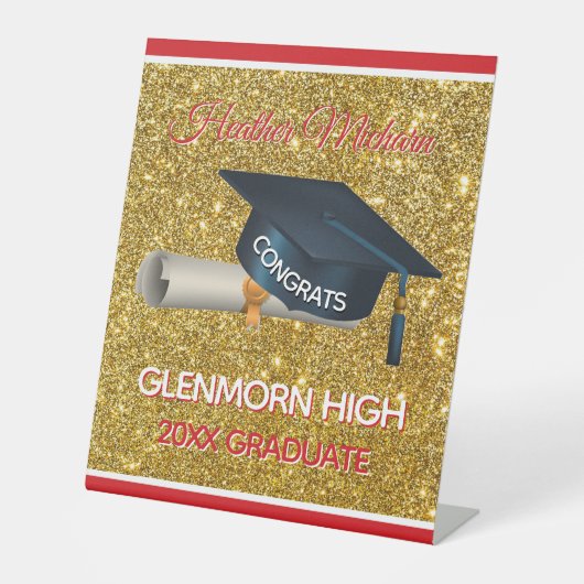 Glitz! Fun, Custom Graduation Party Reclamebord Met Voetstuk (Voorkant)