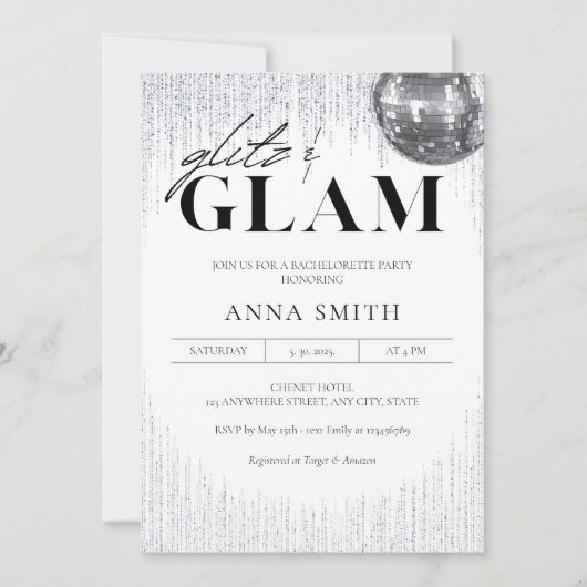 Glitz & Glam Bachelorette Party Invitation Kaart (Voorkant)