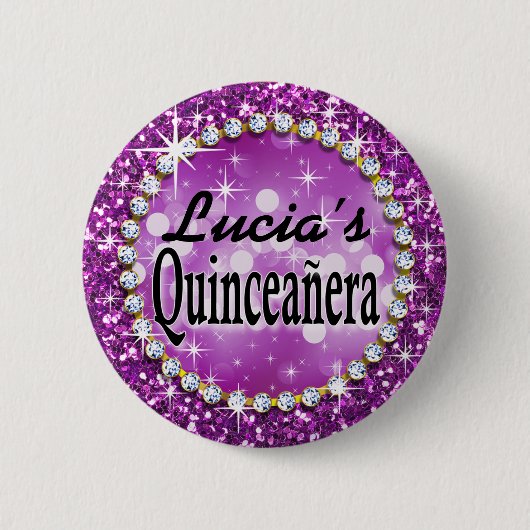 Glitz Glam Bling Quinceañera Celebration paars Ronde Button 5,7 Cm (Voorkant)