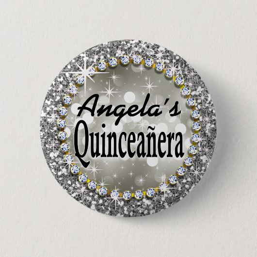 Glitz Glam Bling Quinceañera Celebration Silver Ronde Button 5,7 Cm (Voorkant)