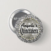 Glitz Glam Bling Quinceañera Celebration Silver Ronde Button 5,7 Cm (Voorkant /achterkant)