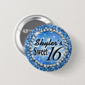 Glitz Glam Bling Sweet 16 Celebration blue Ronde Button 5,7 Cm (Voorkant /achterkant)