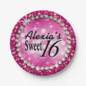 Glitz Glam Bling Sweet 16 Celebration fuschia Papieren Bordje (Voorkant)