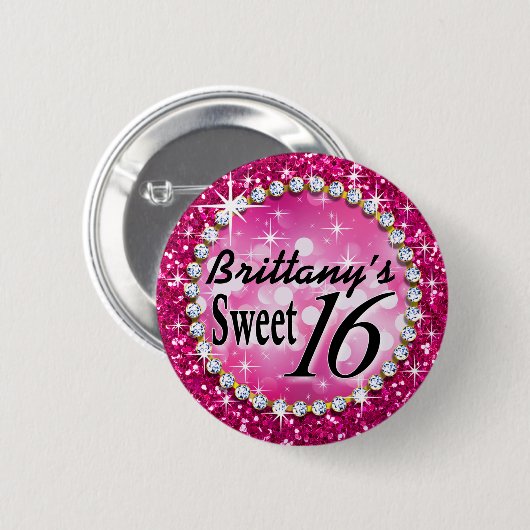 Glitz Glam Bling Sweet 16 Celebration fuschia Ronde Button 5,7 Cm (Voorkant /achterkant)