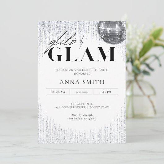 Glitz & Glam Disco Bachelorette Party Invitation Kaart (Staand voorkant)