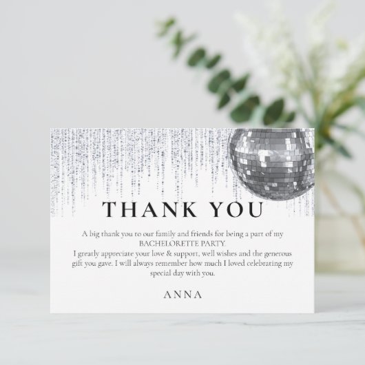 Glitz & Glam Disco Thed Bachelorette Bedankkaart (Staand voorkant)