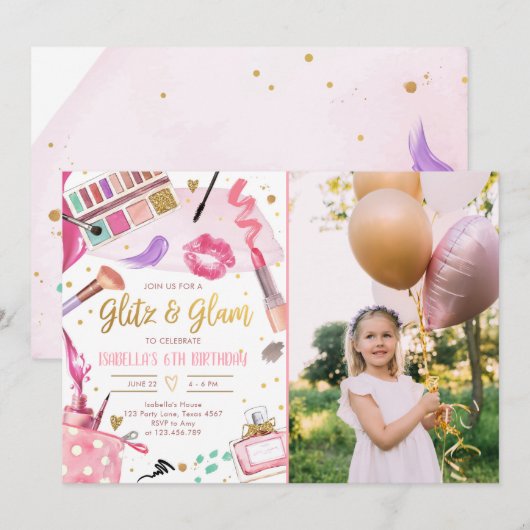 Glitz Glam Glamor Party Spa Girl Makeup Birthday Kaart (Voorkant / Achterkant)