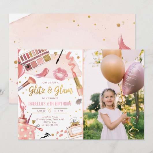 Glitz Glam Glamor Party Spa Girl Makeup Birthday Kaart (Voorkant / Achterkant)