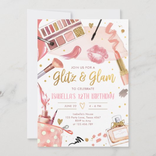 Glitz Glam Glamor Spa Party Girl Makeup Birthday Kaart (Voorkant)