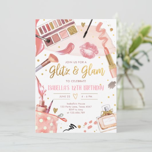Glitz Glam Glamor Spa Party Girl Makeup Birthday Kaart (Staand voorkant)