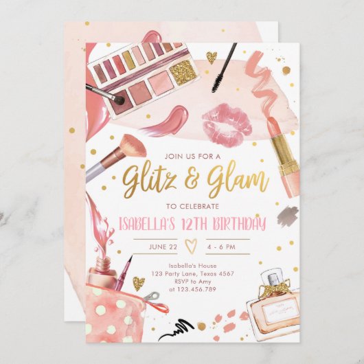 Glitz Glam Glamor Spa Party Girl Makeup Birthday Kaart (Voorkant / Achterkant)
