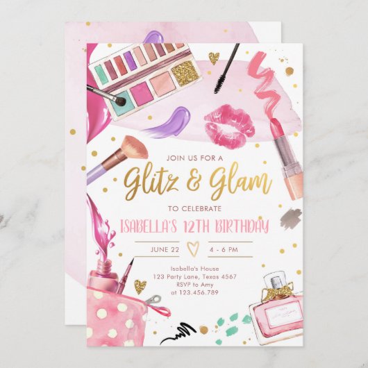 Glitz Glam Glamor Spa Party Girl Makeup Birthday Kaart (Voorkant / Achterkant)