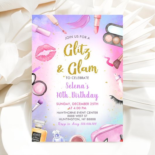 Glitz Glam Glamor Spa Party Girl Makeup Birthday Kaart