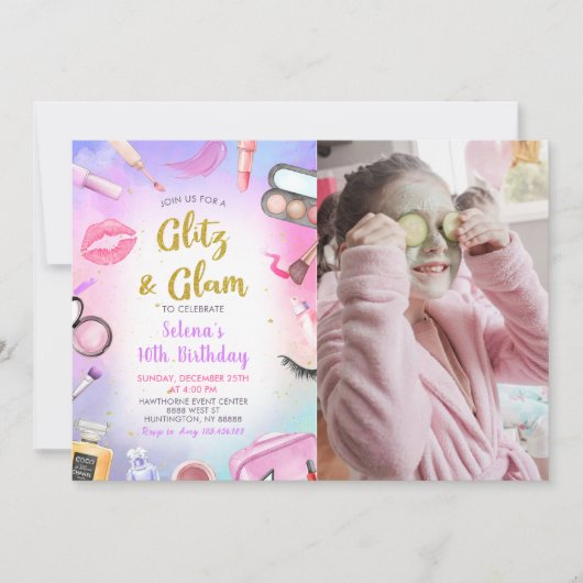 Glitz Glam Glamour Spa Party Make-up Verjaardagsfo Kaart (Voorkant)