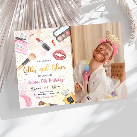 Glitz Glam Glamour Spa Party Make-up Verjaardagsfo Kaart