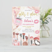 Glitz Glam Glamour Spa Party Roze make-up Verjaard Kaart (Staand voorkant)