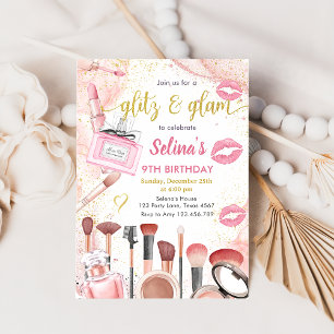Glitz Glam Glamour Spa Party Roze make-up Verjaard Kaart