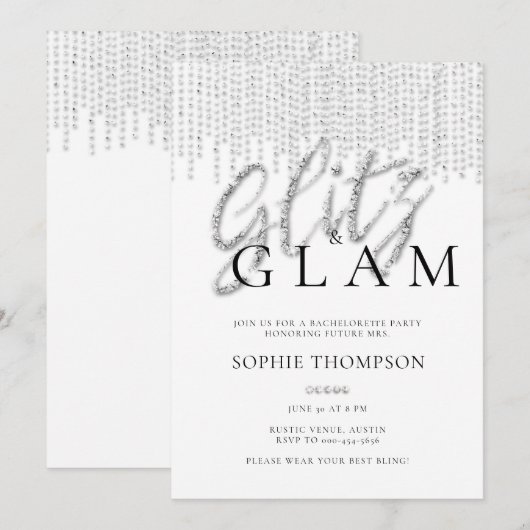 Glitz Glam Glitter Drips Elegant Bachelorette Kaart (Voorkant / Achterkant)