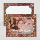 Glitz Glam Goud Bewaar de Datum Foto Ansichtkaart Aankondigingskaart (Voorkant / Achterkant)