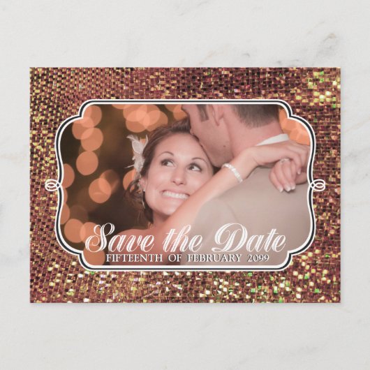 Glitz Glam Goud Bewaar de Datum Foto Ansichtkaart Aankondigingskaart (Voorkant)
