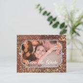 Glitz Glam Goud Bewaar de Datum Foto Ansichtkaart Aankondigingskaart (Staand voorkant)