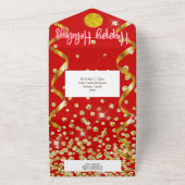 Glitz glam gouden glitter all in one uitnodiging (Buitenkant)