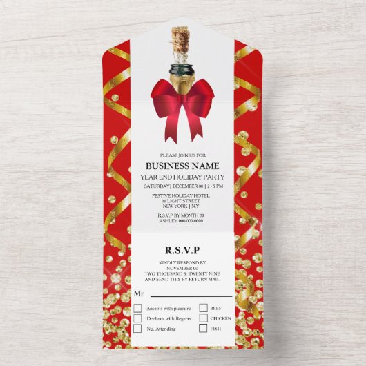 Glitz glam gouden glitter all in one uitnodiging (Binnen)