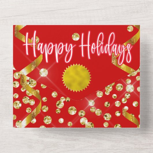 Glitz glam gouden glitter all in one uitnodiging (Achterkant)