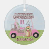Glitz Glam kerstgolf Cart Clubs Naam Glas Ornament (Voorkant)