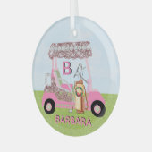Glitz Glam kerstgolf Cart Clubs Naam Glas Ornament (Voorkant links)