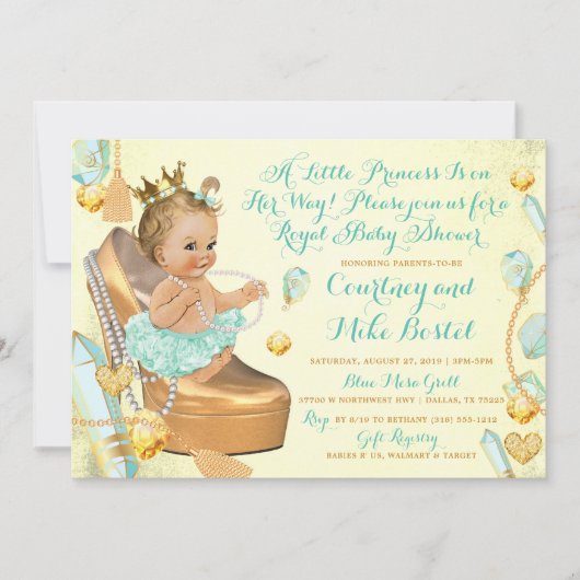 Glitz & Glam Mint Groen & Geel Baby shower Kaart (Voorkant)