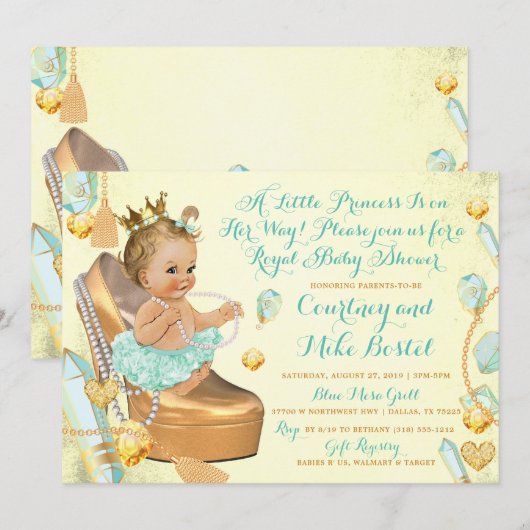 Glitz & Glam Mint Groen & Geel Baby shower Kaart (Voorkant / Achterkant)