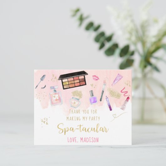 Glitz & Glam Pink Gold Spa Birthday Bedankkaart (Staand voorkant)