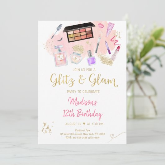Glitz & Glam Pink Gold Spa Birthday Kaart (Staand voorkant)