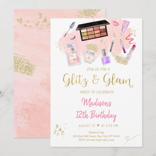Glitz & Glam Pink Gold Spa Birthday Kaart (Voorkant / Achterkant)