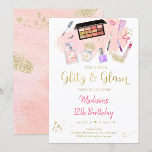 Glitz & Glam Pink Gold Spa Birthday Kaart