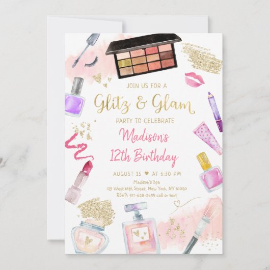 Glitz & Glam Pink Gold Spa Birthday Kaart (Voorkant)