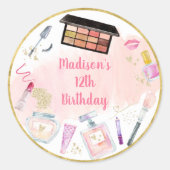 Glitz & Glam Pink Gold Spa Birthday Ronde Sticker (Voorkant)