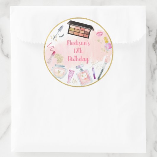 Glitz & Glam Pink Gold Spa Birthday Ronde Sticker (Tas)