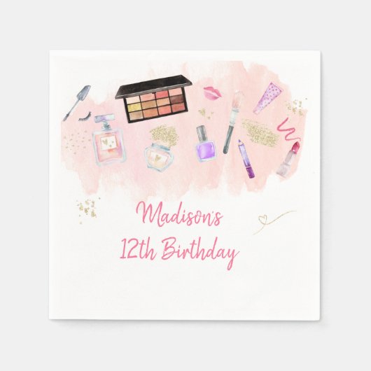Glitz & Glam Pink Gold Spa Birthday Servet (Voorkant)