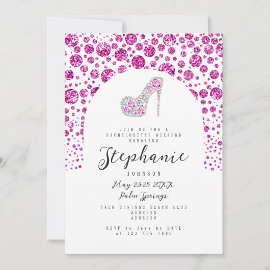Glitz & Glam Roze Diamanten Schoen Bachelorette Pa Kaart (Voorkant)